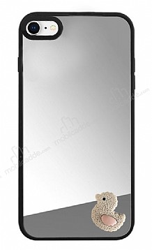 iPhone SE 2020 Pembe rdek Figrl Aynal Silver Rubber Klf