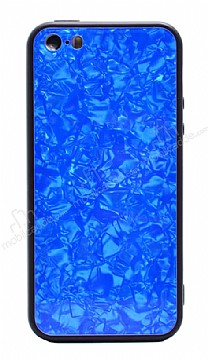 iPhone SE / 5 / 5S Desenli Silikon Kenarl Mavi Rubber Klf