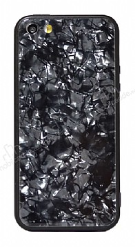 iPhone SE / 5 / 5S Desenli Silikon Kenarl Siyah Rubber Klf