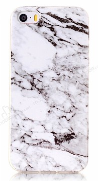 iPhone SE / 5 / 5S Granit Grnml Beyaz Silikon Klf