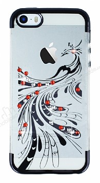 iPhone SE / 5 / 5S Siyah Peacock Tal effaf Silikon Klf