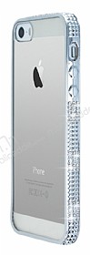 iPhone SE / 5 / 5S Silver Kareli Tal effaf Silikon Klf