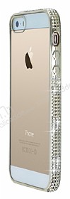 iPhone SE / 5 / 5S Gold Kareli Tal effaf Silikon Klf