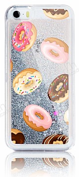 iPhone SE / 5 / 5S Simli Sulu Donut Resimli Silver Silikon Klf
