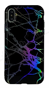 iPhone X / XS Granit Grnml Siyah Silikon Klf