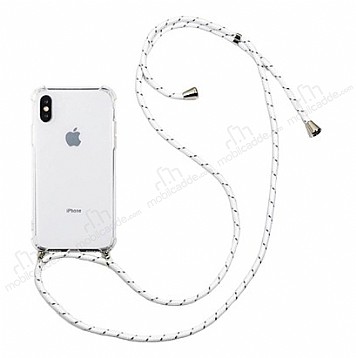 iPhone X / XS Beyaz izgili Askl effaf Silikon Klf