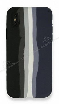 iPhone X / XS Rainbow Lansman Siyah-Lacivert Silikon Klf
