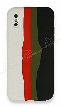 iPhone X / XS Rainbow Lansman Beyaz-Siyah Silikon Klf