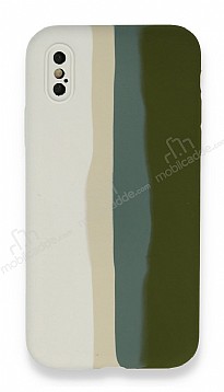 iPhone X / XS Rainbow Lansman Beyaz-Yeil Silikon Klf