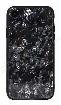 iPhone XR Desenli Silikon Kenarl Siyah Rubber Klf