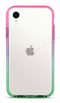 iPhone XR Rainbow Bumper ereve Pembe-Yeil Silikon Klf