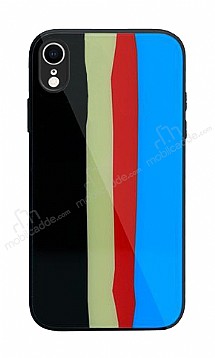 iPhone XR Rainbow Glass Mavi Silikon Klf