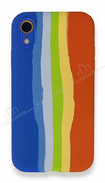 iPhone XR Rainbow Lansman Mavi-Turuncu Silikon Klf