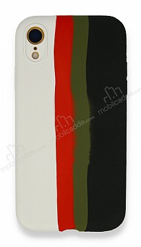 iPhone XR Rainbow Lansman Beyaz-Siyah Silikon Klf