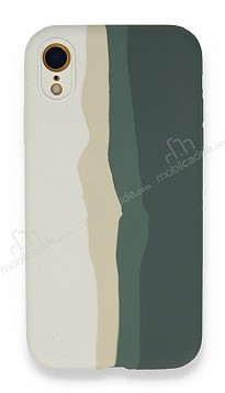 iPhone XR Rainbow Lansman Beyaz-Gri Silikon Klf