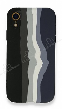 iPhone XR Rainbow Lansman Siyah-Lacivert Silikon Klf