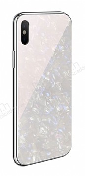 iPhone XS Max Desenli Silikon Kenarl Beyaz Rubber Klf