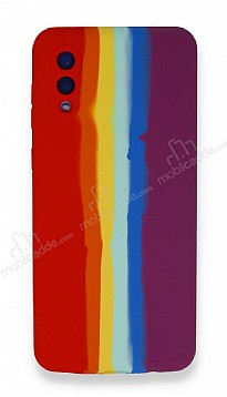 Samsung Galaxy A02 Rainbow Lansman Krmz-Mor Silikon Klf