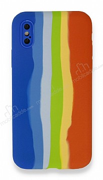 iPhone XS Max Rainbow Lansman Mavi-Turuncu Silikon Klf