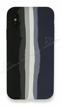 iPhone XS Max Rainbow Lansman Siyah-Lacivert Silikon Klf