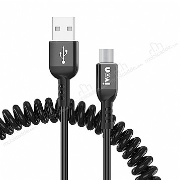 Ivon Siyah Spiral Micro USB Data Kablosu 1m