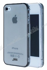 JZZS iPhone 4 / 4S Tam Koruma effaf Siyah Arka + effaf n Kristal Klf