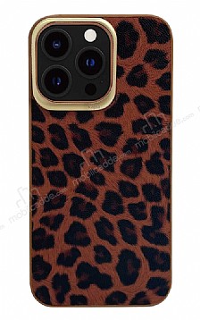 Kajsa iPhone 13 Pro Glamorous Leopar Kahverengi Rubber Klf