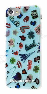 Karl Lagerfeld iPhone 7 / 8 Desenli Mavi Silikon Klf