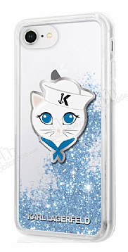 Karl Lagerfeld iPhone 7 / 8 Kedili Simli Mavi Silikon Klf