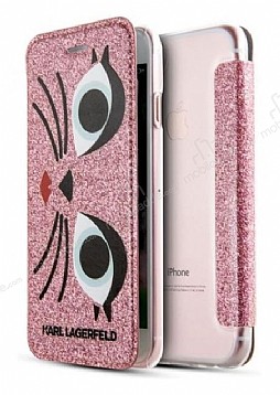 Karl Lagerfeld iPhone 7 / 8 Simli Kapakl Pembe Klf