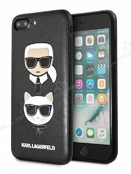 Karl Lagerfeld iPhone 7 Plus / 8 Plus Siyah Deri Rubber Klf
