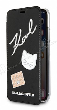 Karl Lagerfeld iPhone X / XS Czdanl Kapakl Siyah Deri Klf