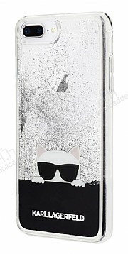 Karl Lagerfeld iPhone 7 Plus / 8 Plus Kedili Siyah Simli Silikon Klf