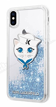 Karl Lagerfeld iPhone X / XS Kedili Simli Mavi Silikon Klf
