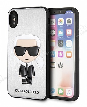 Karl Lagerfeld iPhone X / XS Rubber Silver Deri Klf
