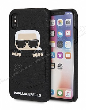 Karl Lagerfeld iPhone X / XS Siyah Deri Rubber Klf