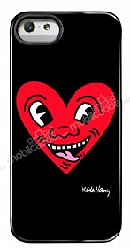 Keith Haring iPhone SE / 5 / 5S Red Heart Parlak Rubber Klf