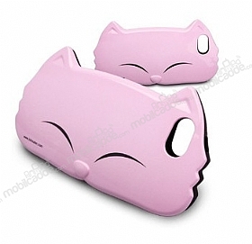 Kiki Cat iPhone SE / 5 / 5S Sert Pembe Rubber Klf
