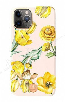 Kingxbar iPhone 11 Pro Swarovski Taşlı Sarı Çiçek Rubber Kılıf