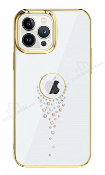 Kingxbar iPhone 13 Pro Swarovski Tal Kristal Gold Klf