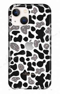 Kingxbar iPhone 13 Swarovski Taşlı Kristal Siyah Leopar Kılıf
