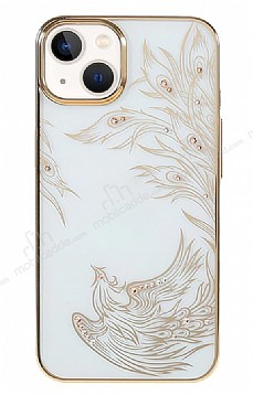 Kingxbar iPhone 13 Swarovski Taşlı Kristal Peacock Gold Kılıf