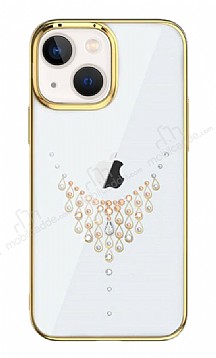 Kingxbar iPhone 13 Damla Swarovski Tal Kristal Gold Klf