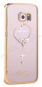 Kingxbar Samsung Galaxy S6 Edge Gold Kenarl Kalp Tal Kristal Klf