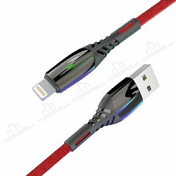 Konfulon S92 Ledli Krmz Lightning USB Data Kablosu 1m