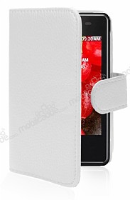 LG E430 Optimus L3 II Czdanl Yan Kapakl Beyaz Deri Klf