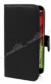 LG G2 Mini Czdanl Yan Kapakl Siyah Deri Klf