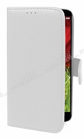 LG G2 Mini Czdanl Yan Kapakl Beyaz Deri Klf
