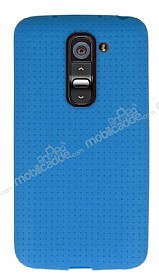 LG G2 Mini Nokta Desenli Mat Mavi Silikon Klf