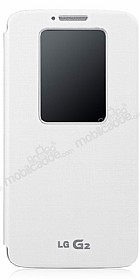 LG G2 Pencereli Orjinal Uyku Modlu Yan Kapakl Beyaz Klf